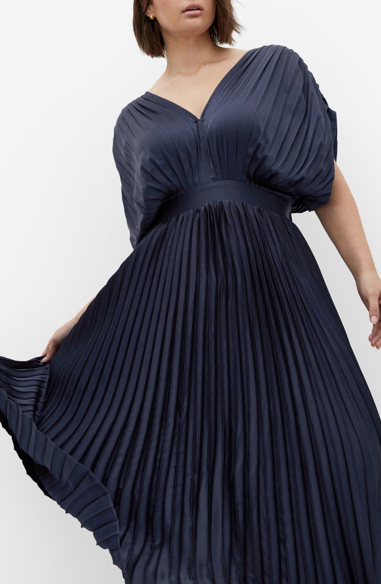 City Chic Henley Pleated Maxi Dress, Alternate, color, Navy