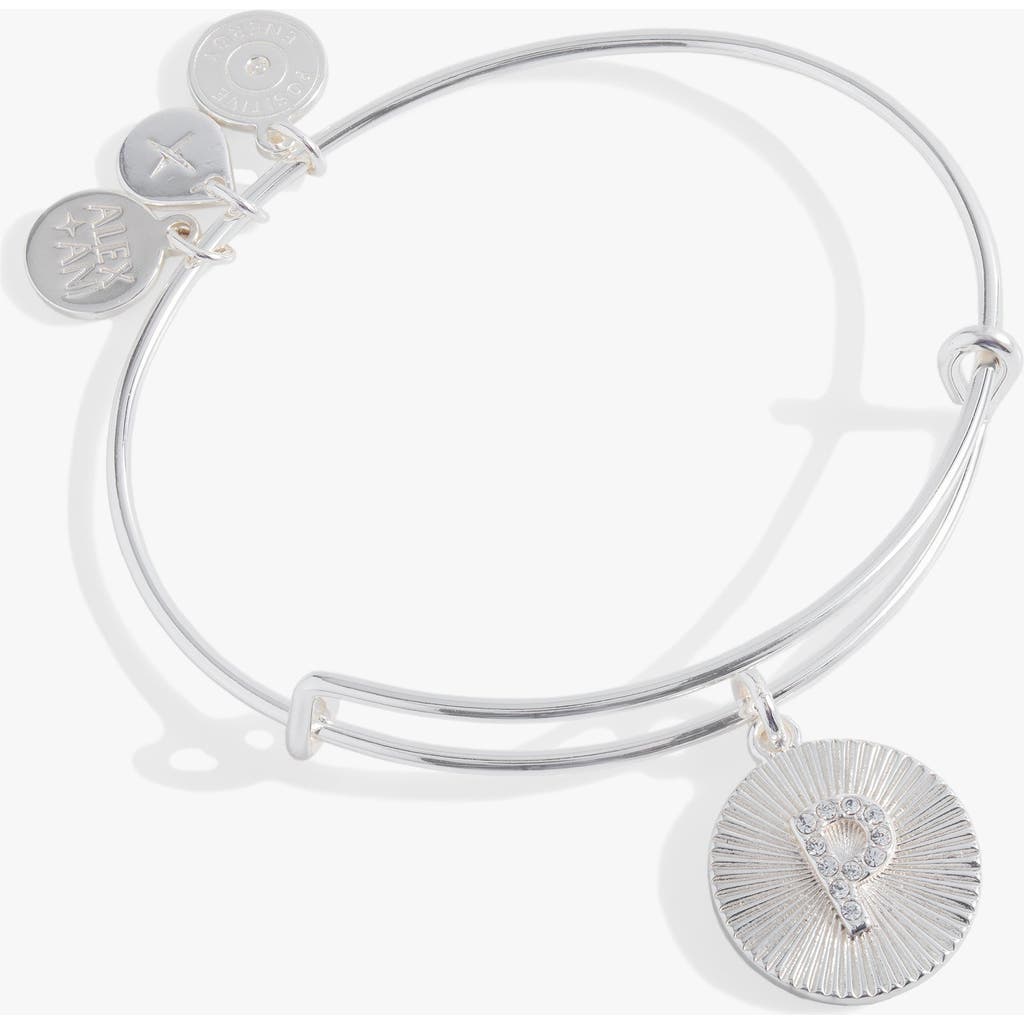 Alex And Ani Pave Starburst Texture Initial Bangle Bracelet In Silver - P