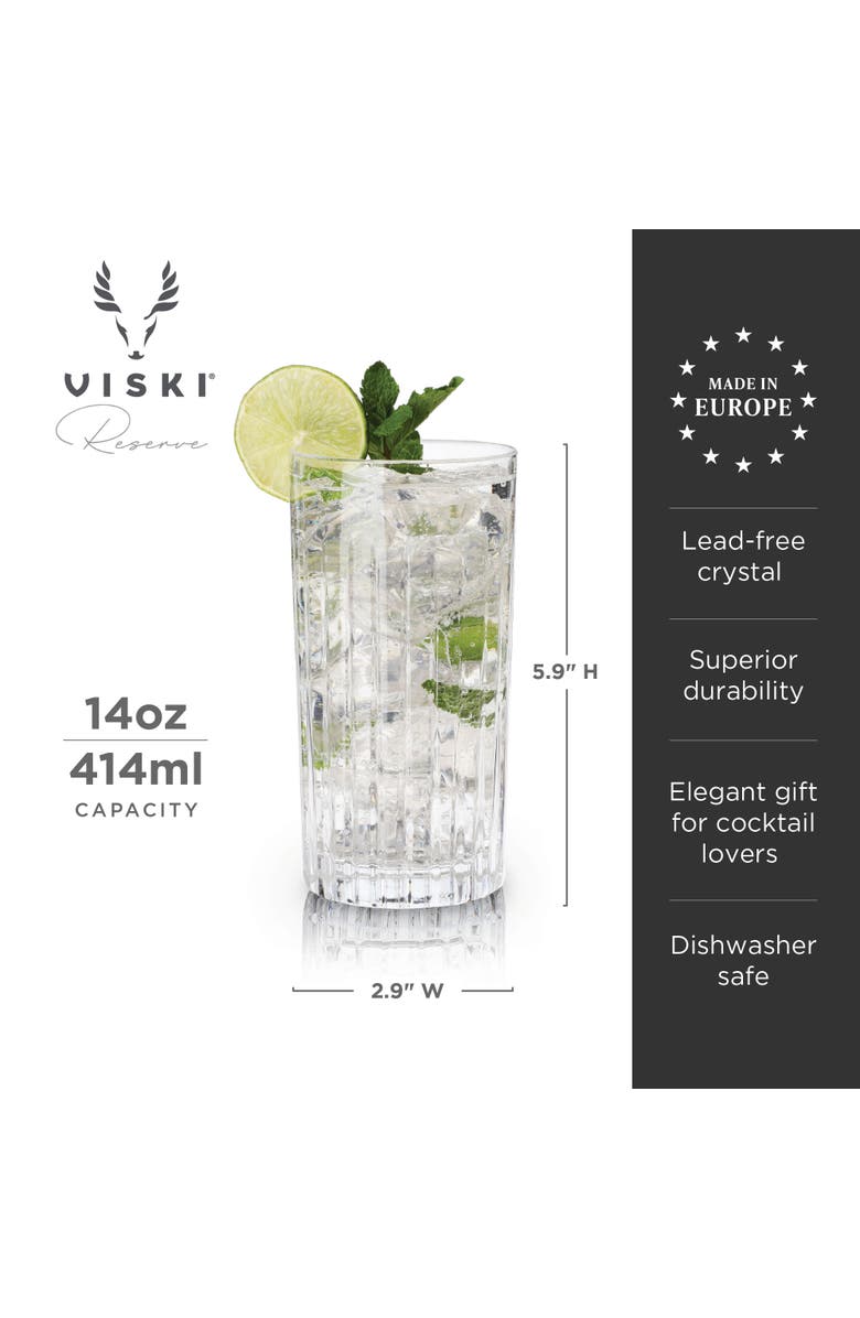Viski Reserve Milo Crystal Highball Glasses Set of 4, Alternate, color, Clear
