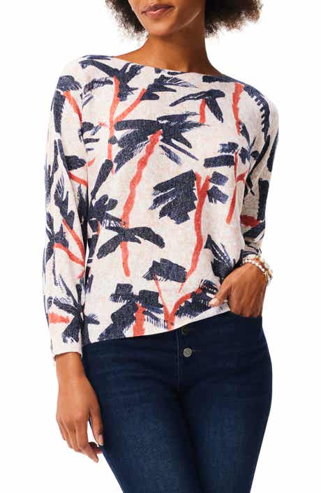 NIC+ZOE Painted Palms Cotton Blend Sweater