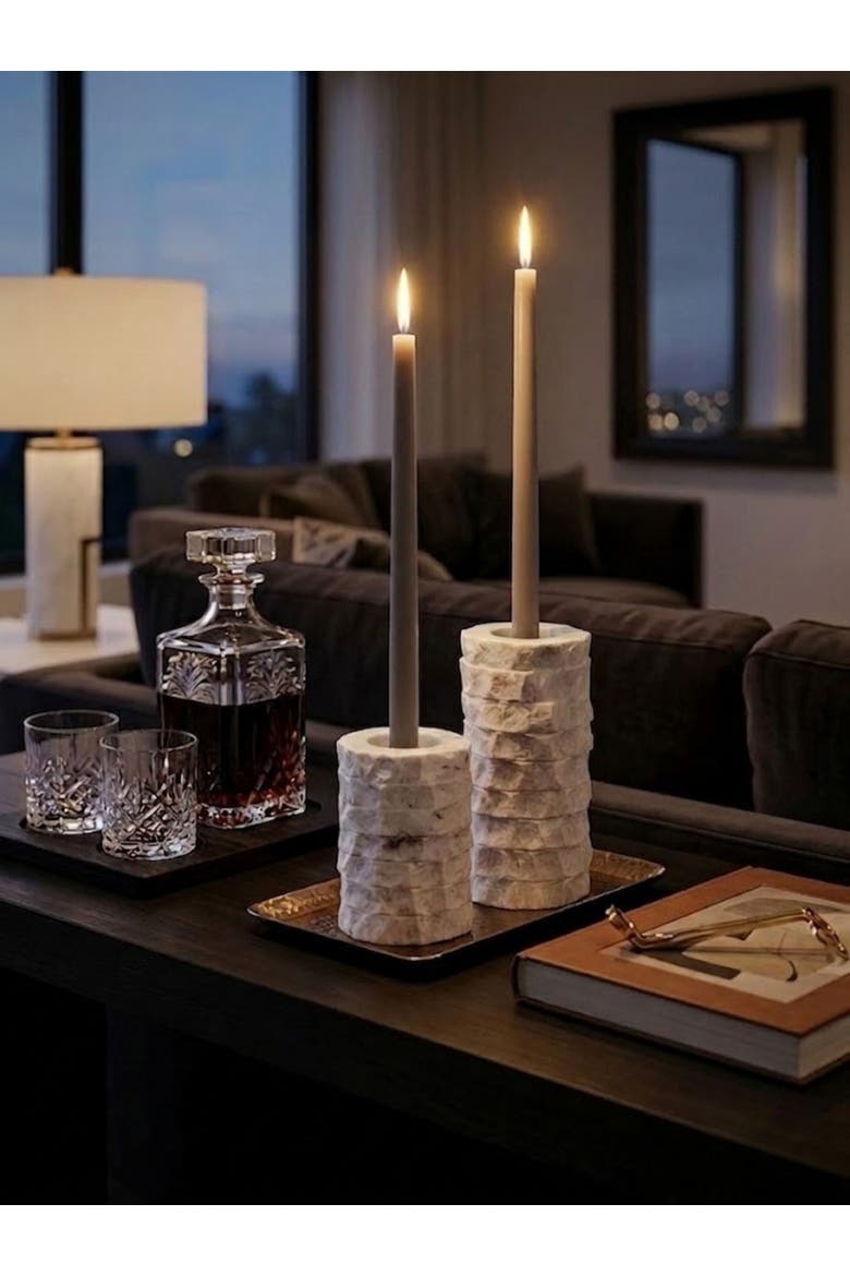 Flores Marble Taper Candle Holder, Set of 2, Alternate, color, Ivory White