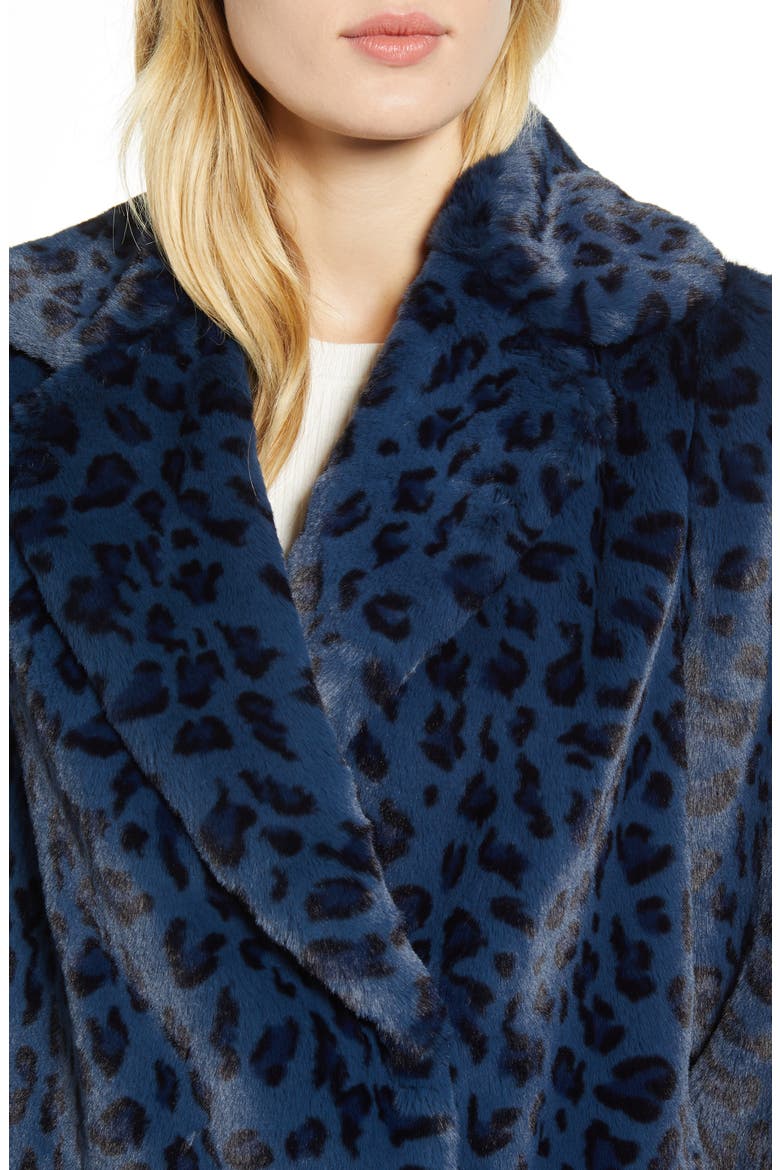 Faux Leopard Fur Jacket, Alternate, color, DK-BLUE