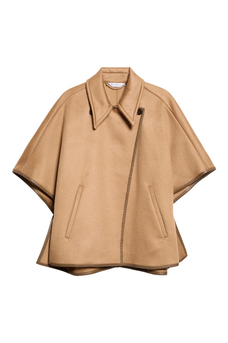 Leather Trim Cashmere Cape, Main, color, CAMEL