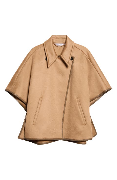 Leather Trim Cashmere Cape