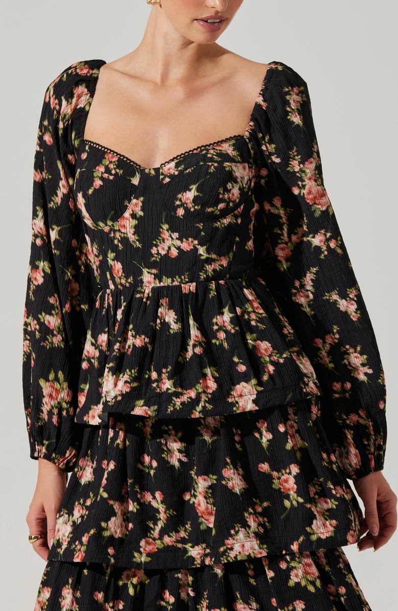 ASTR the Label Alumie Long Sleeve Tiered Maxi Dress, Alternate, color, Black Rose Floral