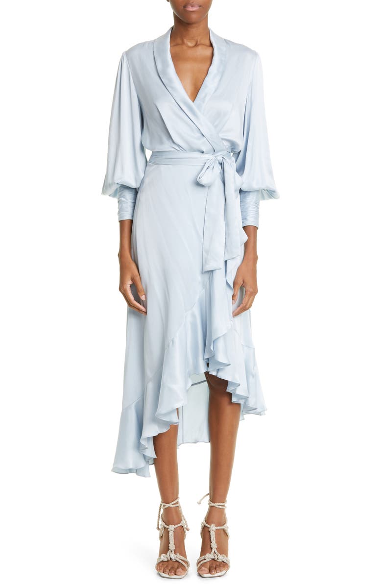 Zimmermann Long Sleeve Asymmetric Silk Wrap Dress, Main, color, 