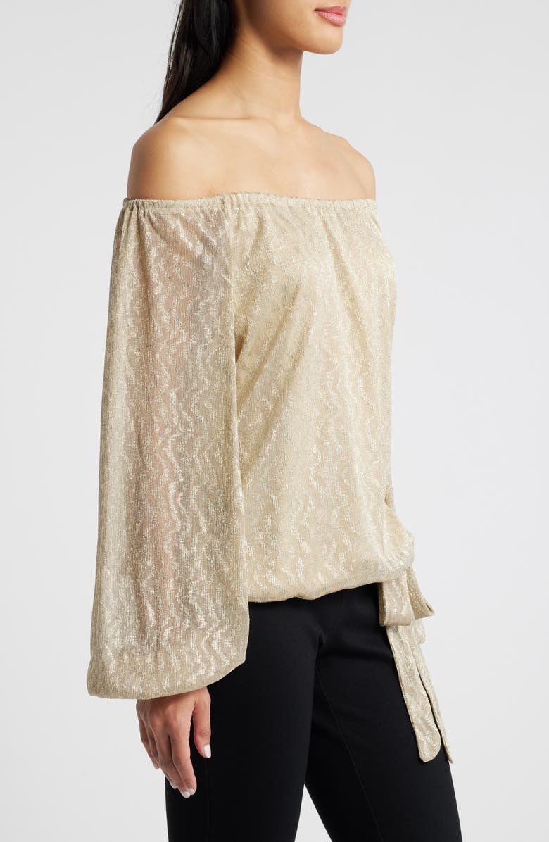 Vince Camuto Metallic Tie Hem Off the Shoulder Top, Alternate, color,