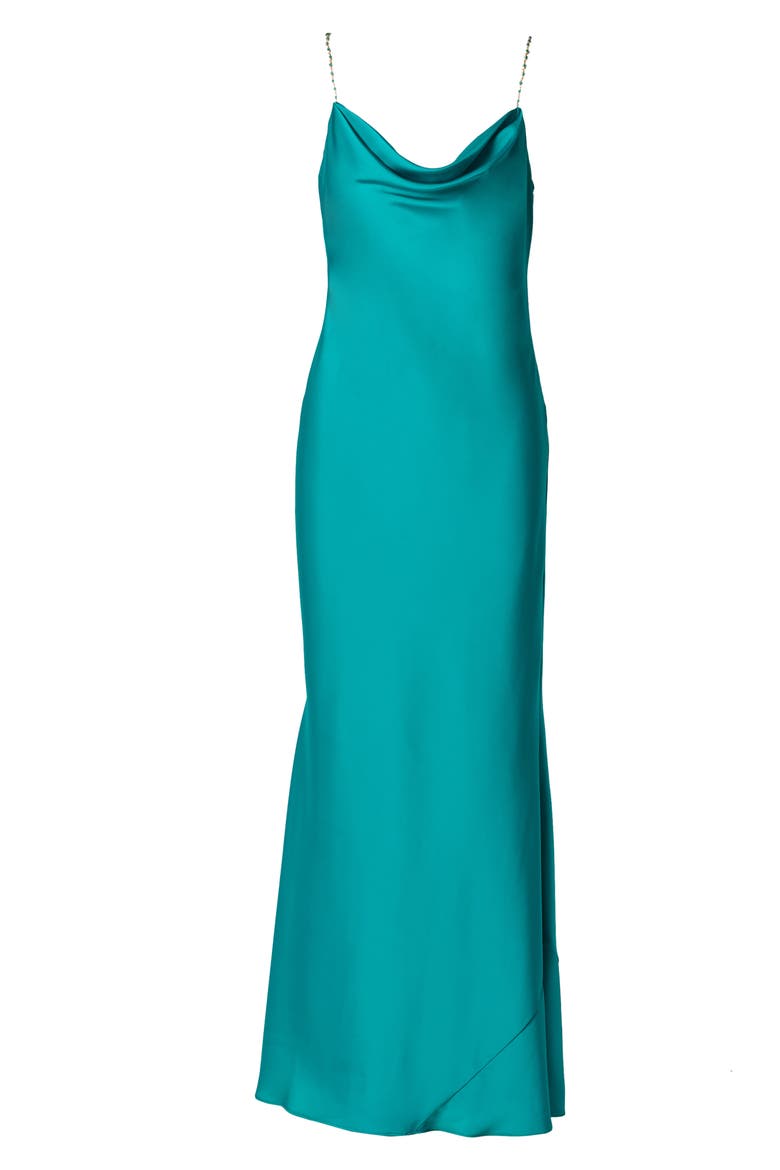 Stretch Satin Mermaid Gown, Alternate, color, TURQUOISE