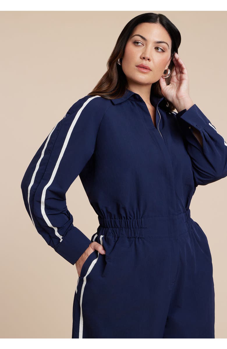 ELOQUII Track Detail Jumpsuit, Alternate, color, Maritime Blue