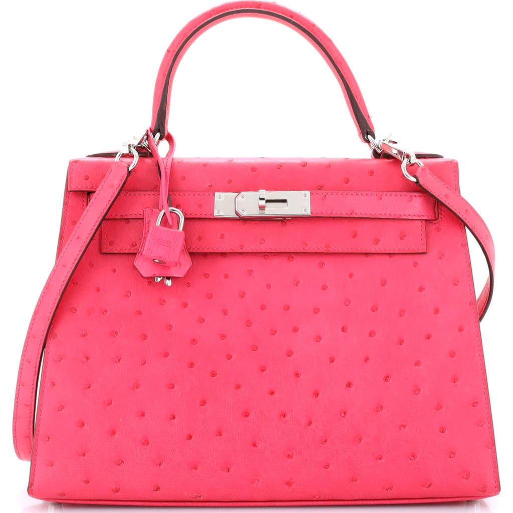 Pre-owned Hermes Hermes Kelly Handbag Pink Ostrich With Palladium Hardware 28