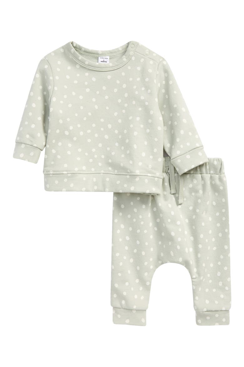 Cotton Blend Top & Pants Set, Main, color, GREEN HUSH DOTS
