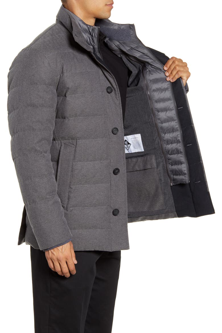 Stand Collar Quilted Down Coat with Inset Bib, Alternate, color, GREY