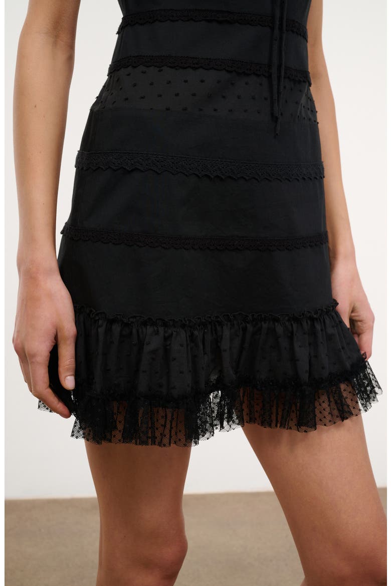 Halie Lace Detail Stretch Cotton Minidress, Alternate, color, BLACK