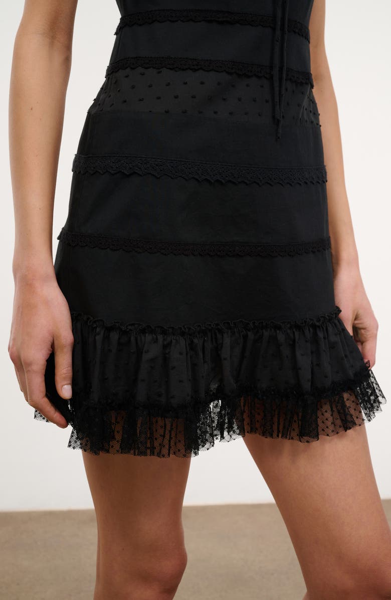 STAUD Halie Lace Detail Stretch Cotton Minidress, Alternate, color, Black