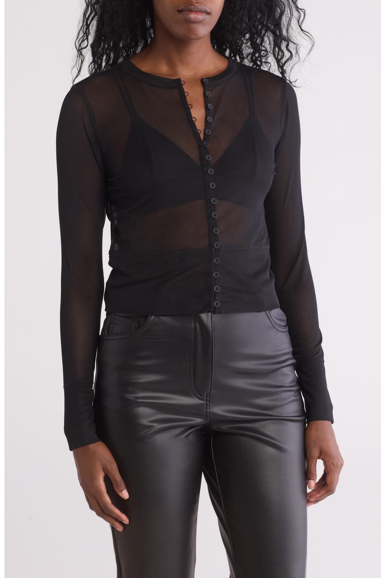 Long Sleeve Power Knit Mesh Crop Top, Main, color, BLACK
