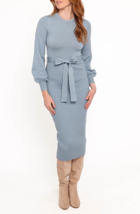 Helena Belted Long Sleeve Sweater Dress