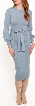 Petal & Pup Helena Belted Long Sleeve Sweater Dress
