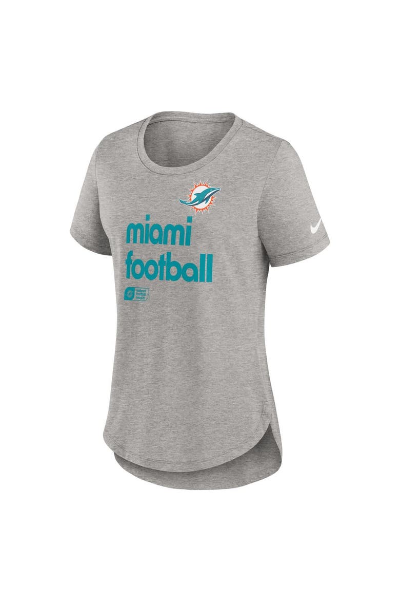Women's Nike Heather Gray Miami Dolphins Team Shout-Out Tri-Blend T-Shirt, Alternate, color, Heather Gray