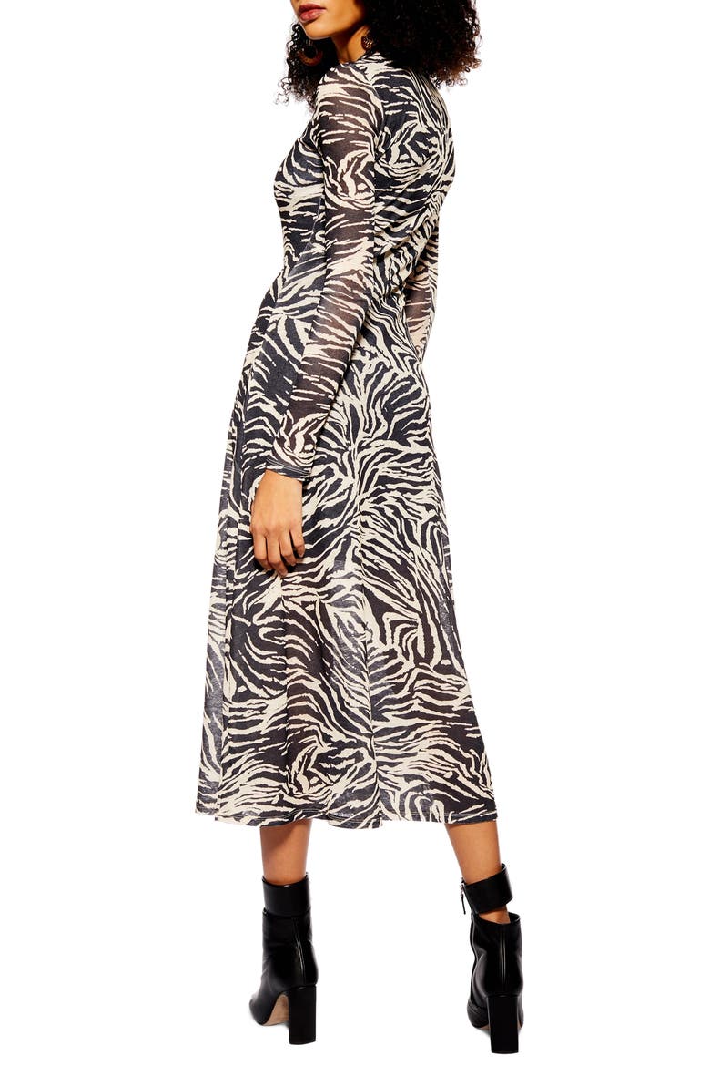 Zebra Mesh Midi Dress, Alternate, color, BLACK MULTI