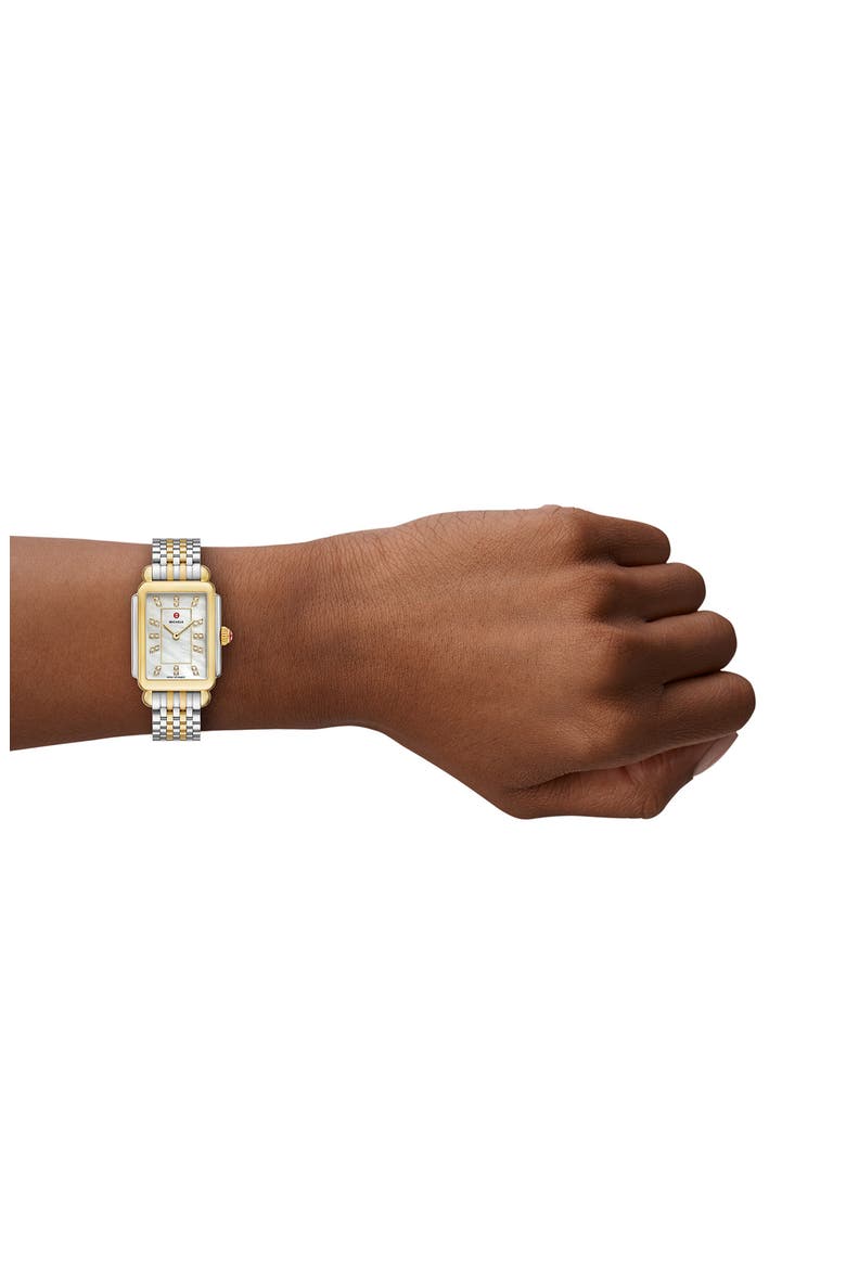 Deco Courbe Diamond & 18K Gold Plate Bracelet Watch, 26mm x 32mm, Alternate, color, TWO TONE