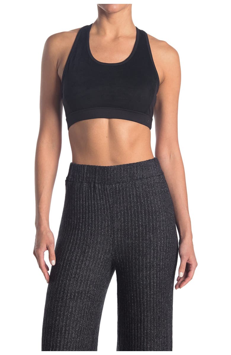 Splendid Suede & Jersey Racerback Sport Bra, Main, color,