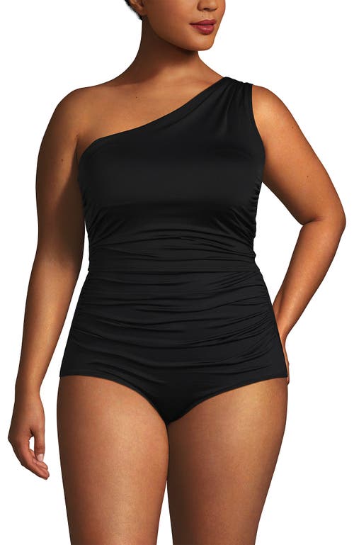 Lands' End Ruched One Shoulder Midkini Swimsuit Top In Black