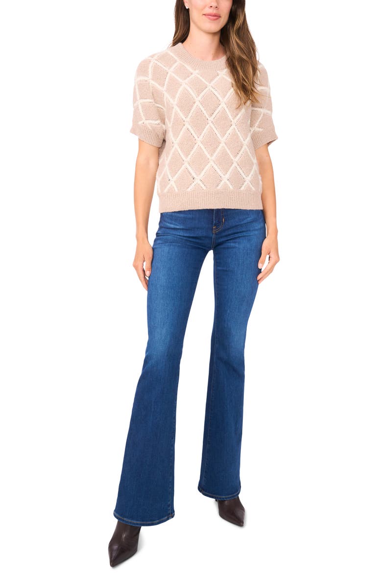 Short Sleeve Diamond Stitch Sweater, Alternate, color, OAK TAUPE