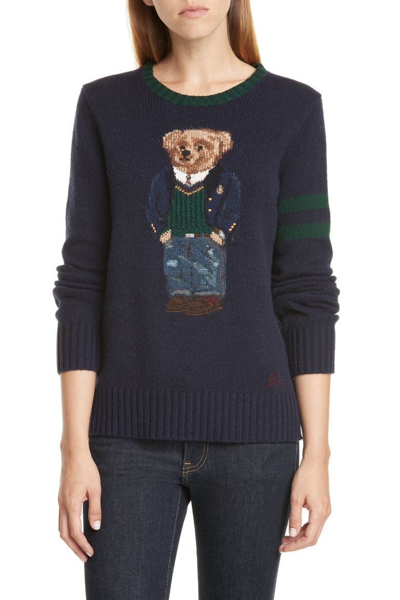 Bear Wool Sweater, Main, color, NAVY MULTI
