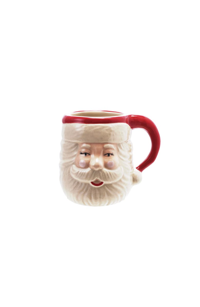 Storied Home 14-Ounce Hand-Painted Stoneware Santa Head Shaped Mug, Red and White, Main, color, 