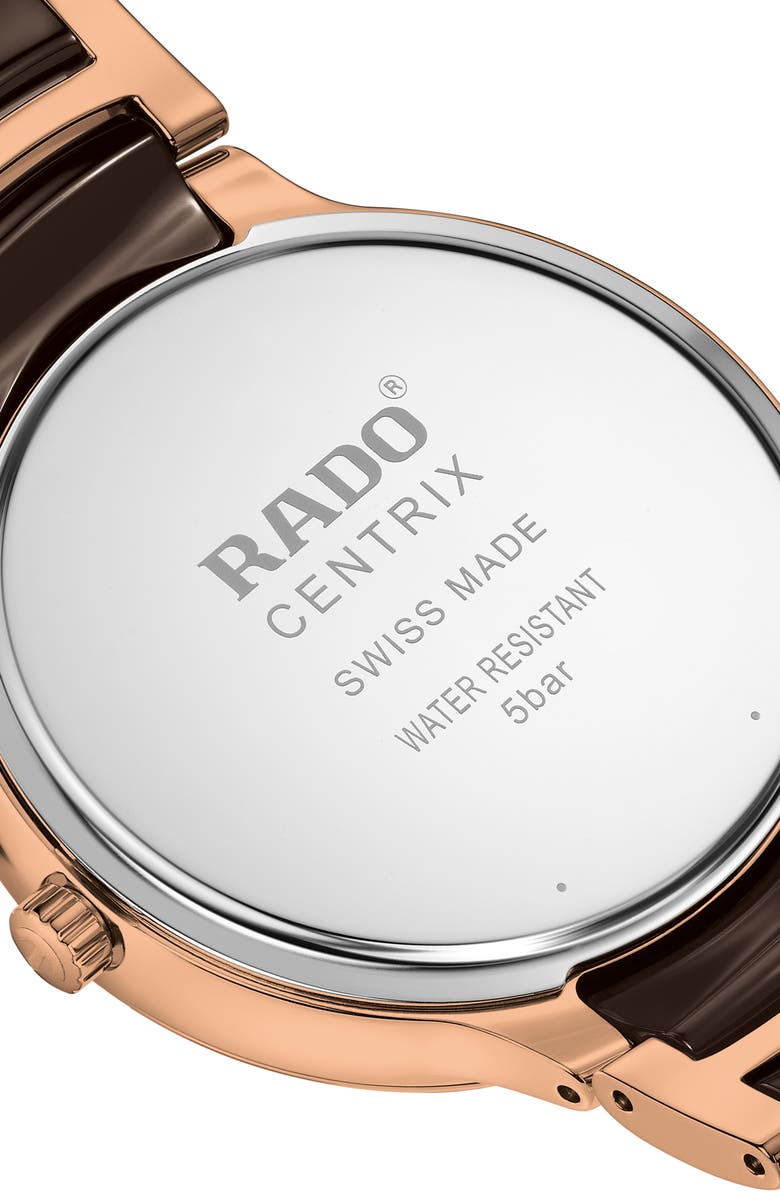 RADO Centrix Diamond Bracelet Watch, 39.5mm, Alternate, color, Brown