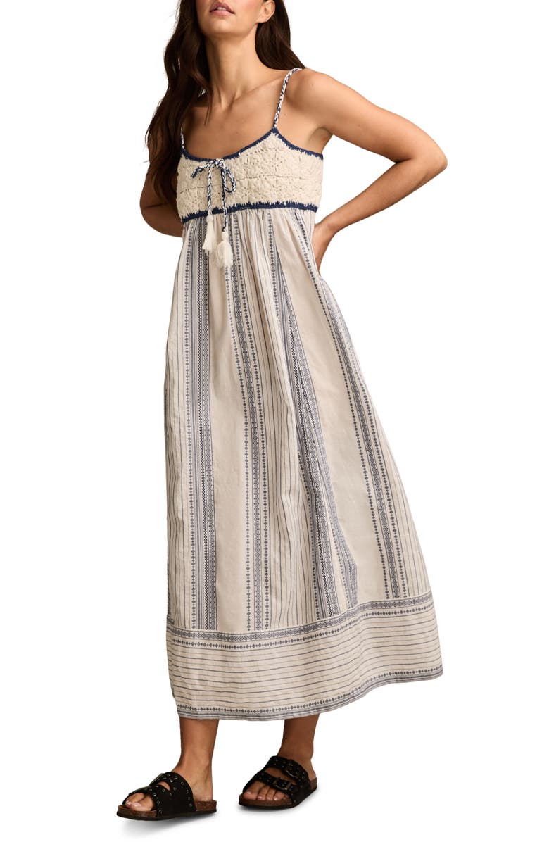 Lucky Brand Crochet Bodice Cotton Maxi Dress, Alternate, color, 
