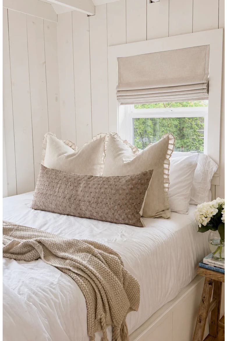 Kennedy | Cream Ivory Pleated Ruffle Linen Stripe Pillow Cover, Alternate, color, Cream