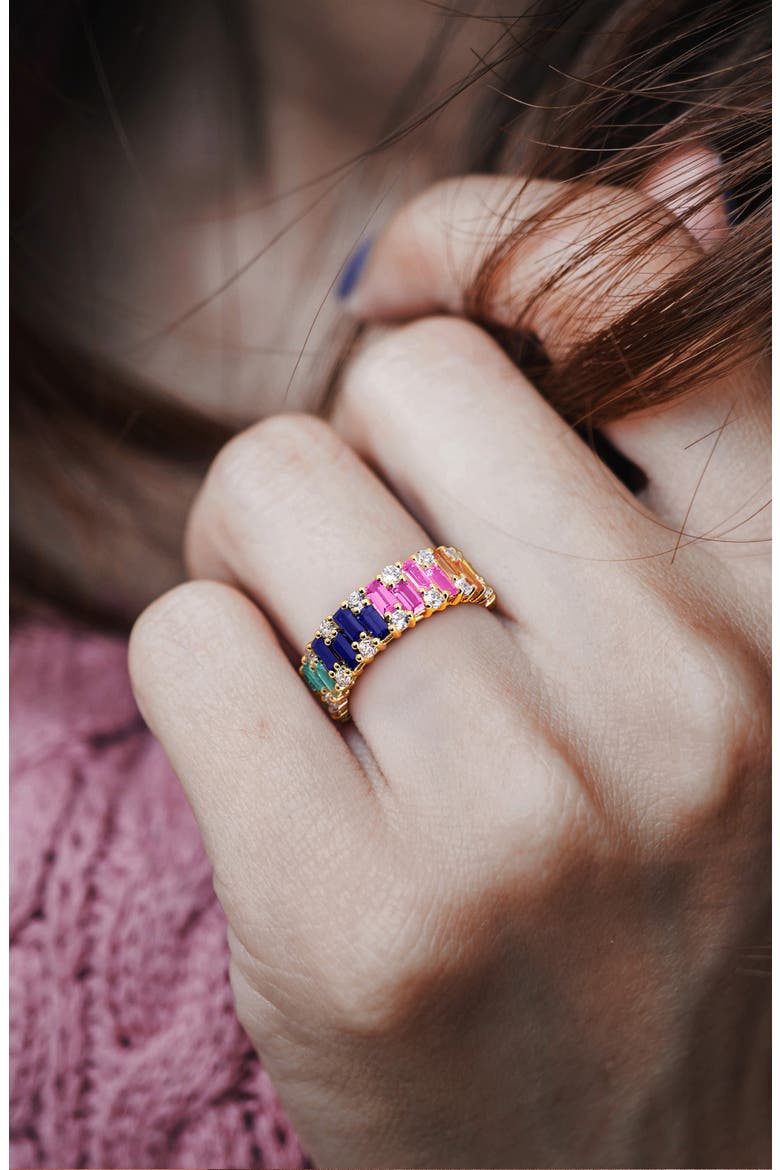 Lab Created Multicolor Sapphire Eternity Band, Alternate, color, MULTICOLOR
