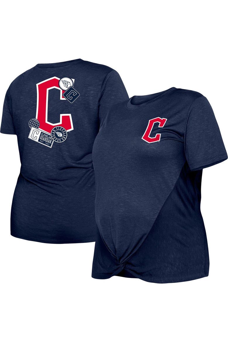 Women's New Era Navy Cleveland Guardians Plus Size Two-Hit Front Knot T-Shirt, Main, color, Navy