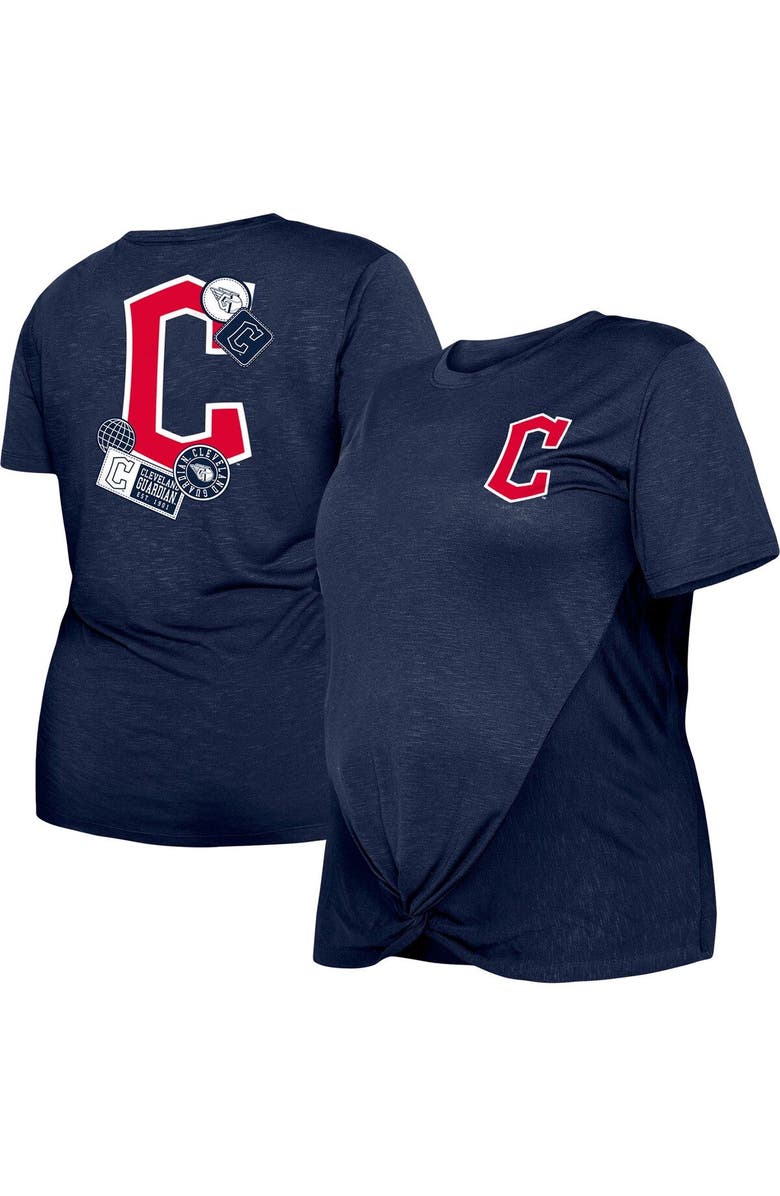 New Era Women's New Era Navy Cleveland Guardians Plus Size Two-Hit Front Knot T-Shirt, Main, color, Navy