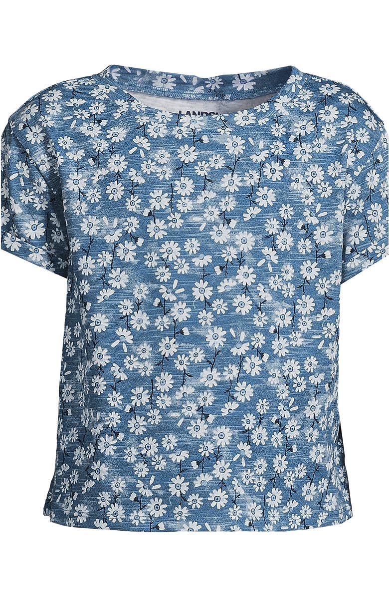 Lands' End Girls Short Sleeve Slub Crewneck Top, Alternate, color, Muted Blue Daisy Floral