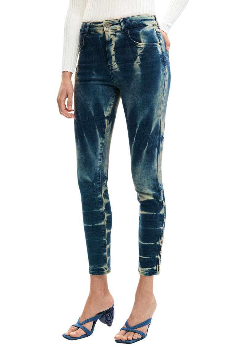 Low Rise Tie-Dye Skinny Jeans, Alternate, color, BLUE