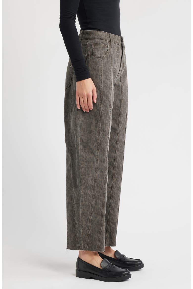 Seamed Cheetah Print Barrel Leg Jeans, Alternate, color, BROWN