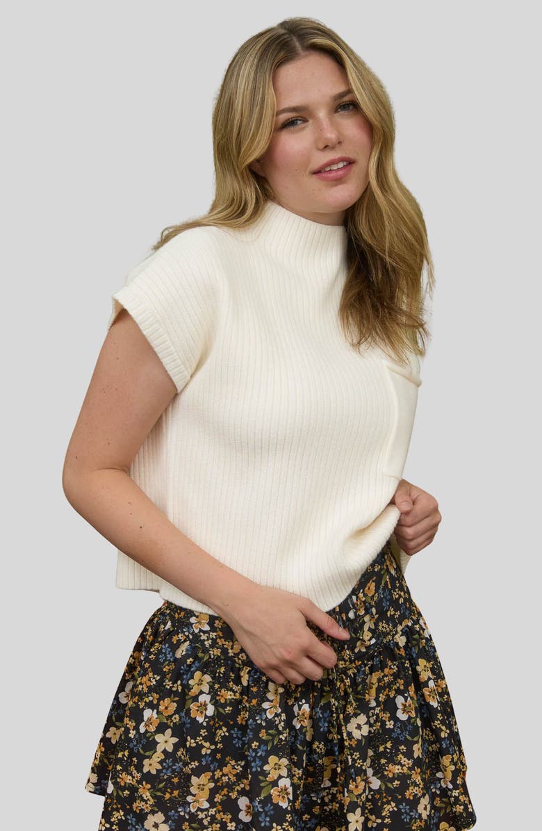 Blu Pepper Short Sleeve Mock Neck Sweater, Alternate, color, Cream