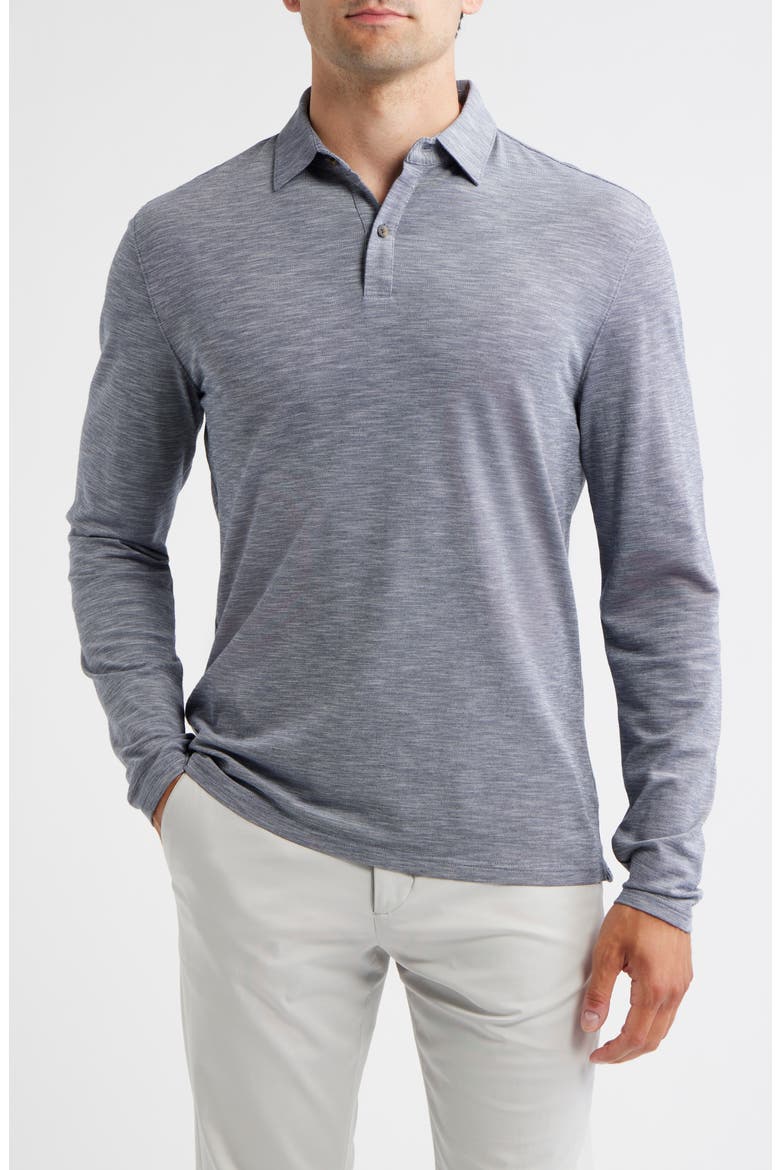Long Sleeve Slub Pique Polo, Main, color, NAVY