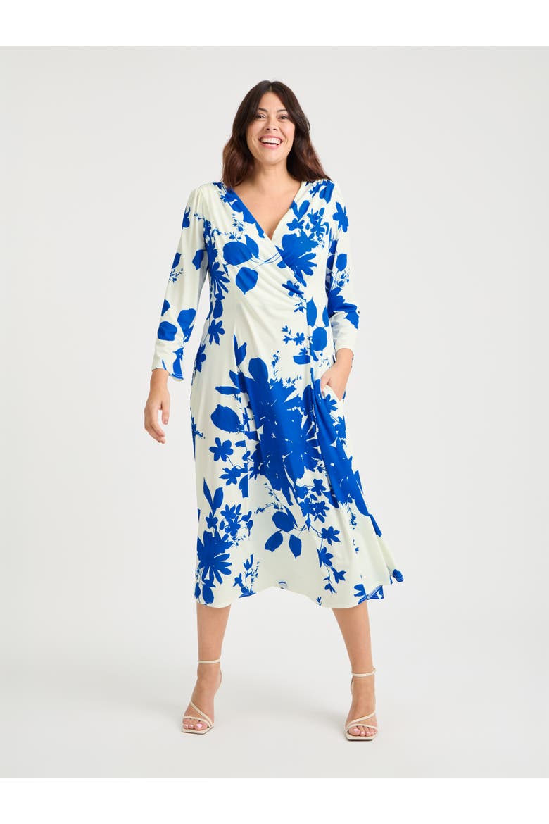 Katie Wrap Midi Dress, Main, color, Ivory Blue