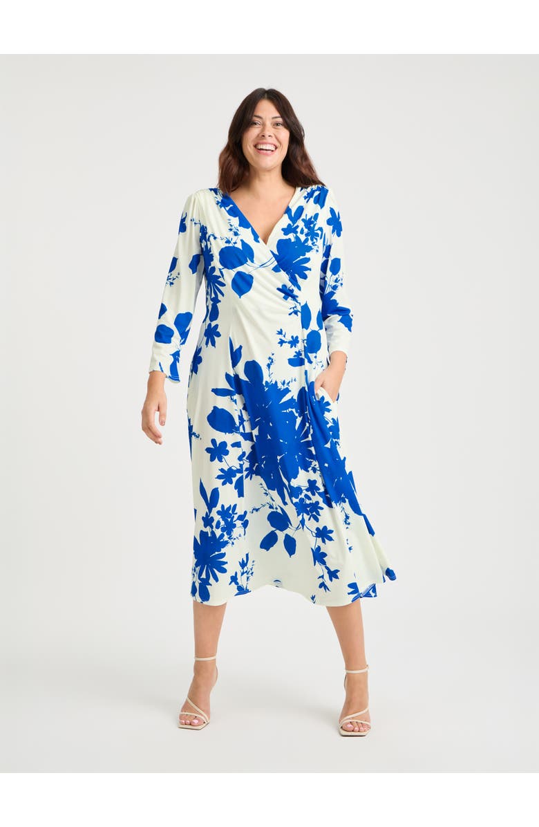 Scarlett & Jo Katie Wrap Midi Dress, Main, color, Ivory Blue