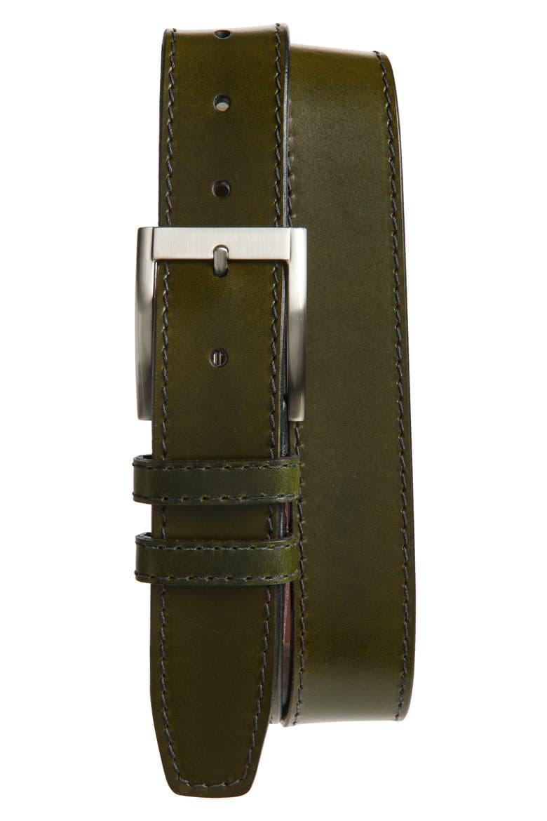 Slab Stitched Leather Belt, Main, color, KELLY GREEN