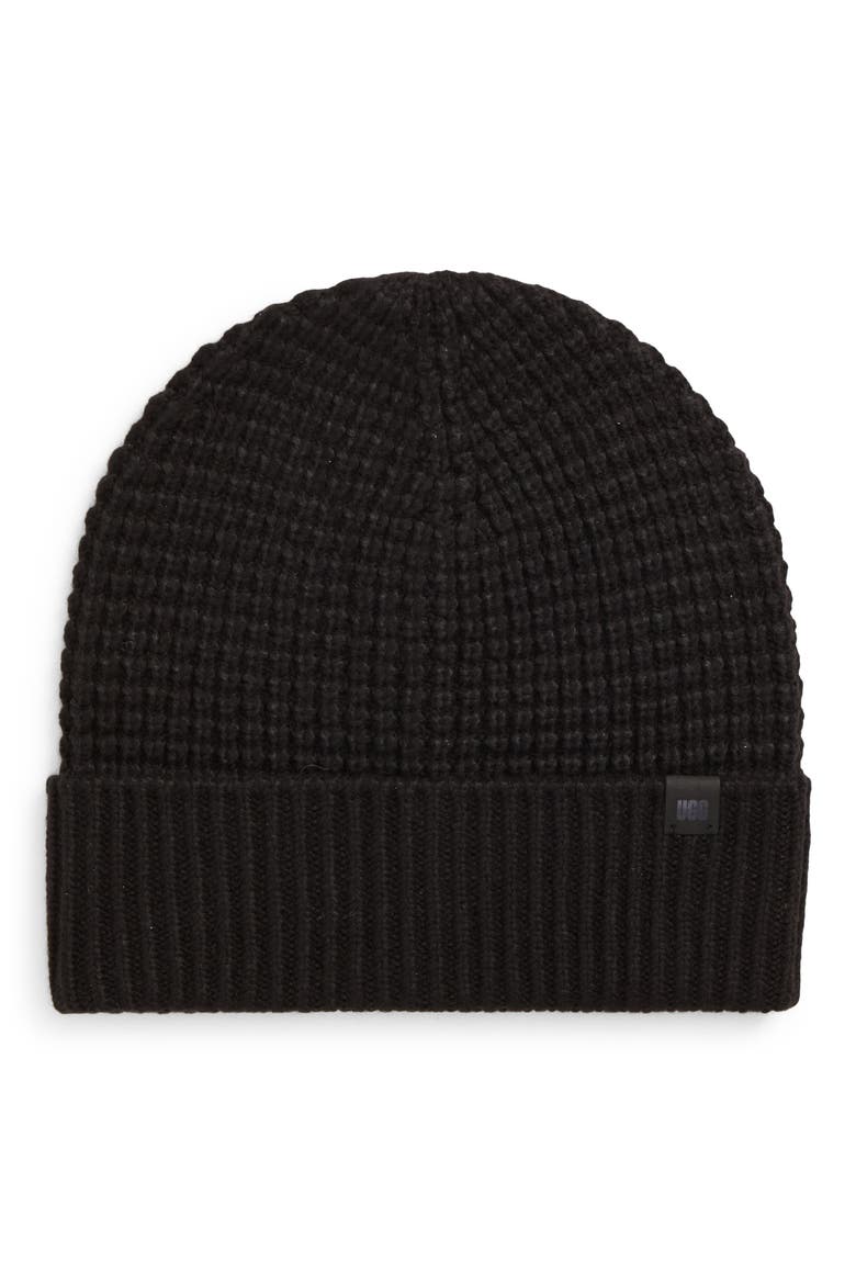Waffle Cuff Beanie, Main, color, BLACK