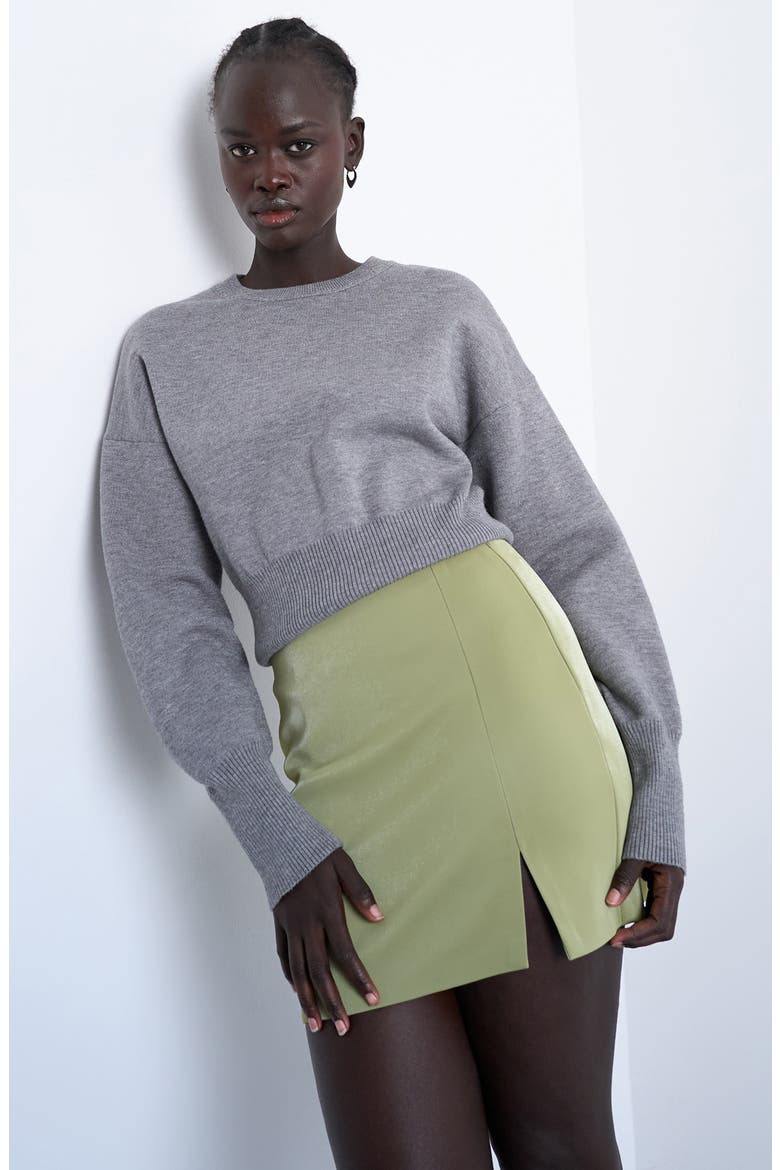Faux Leather Miniskirt, Alternate, color, MEDIUM GREEN