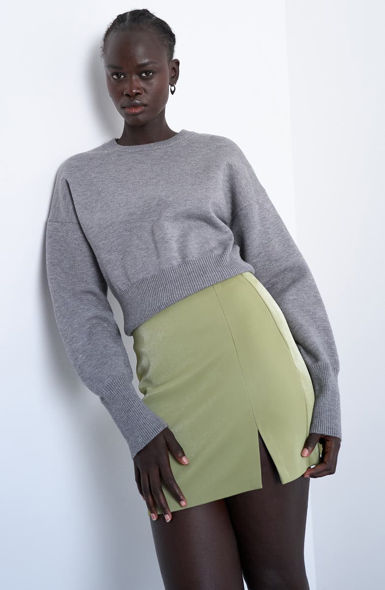 Topshop Faux Leather Miniskirt, Alternate, color, Medium Green