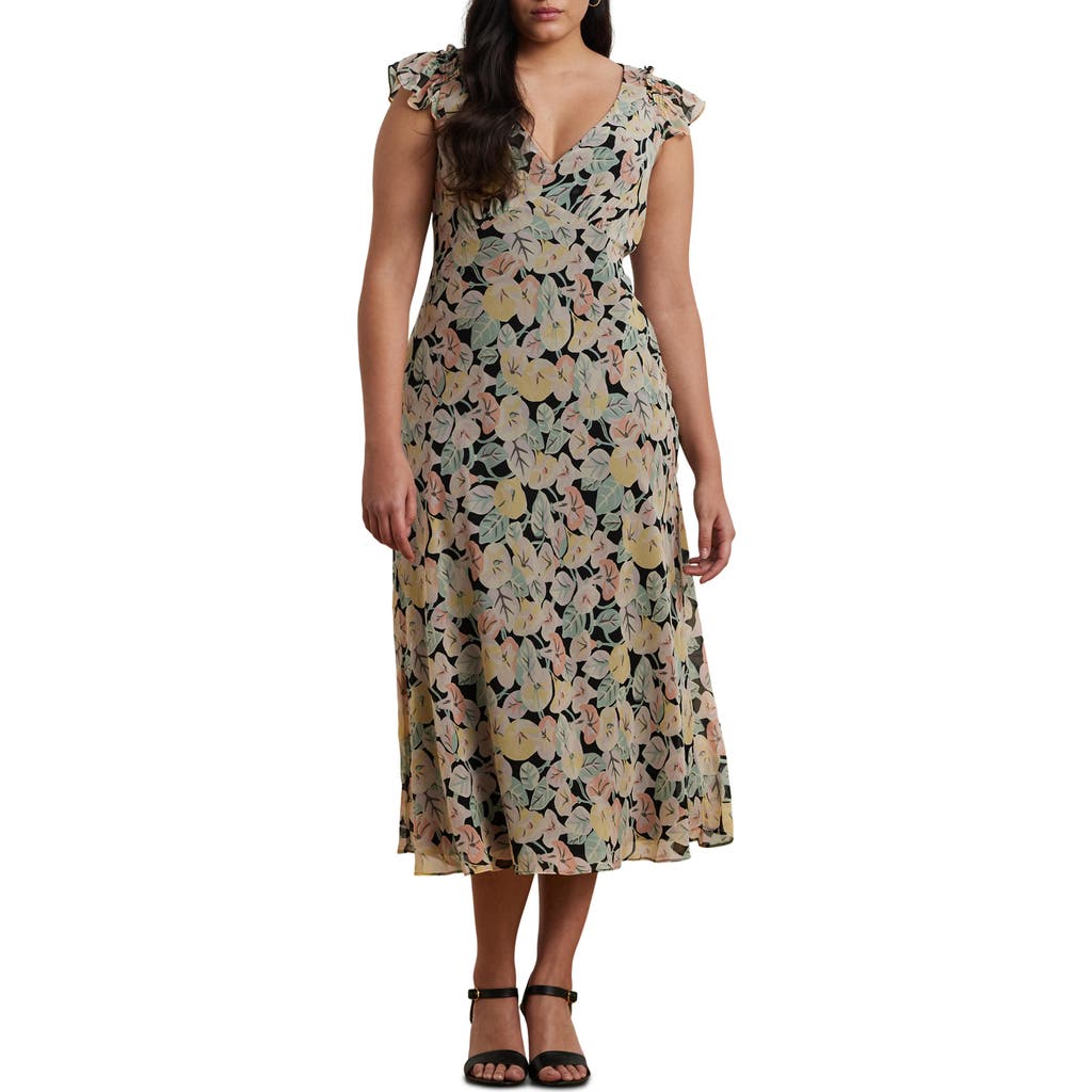 Ralph Lauren Lauren Floral Flutter Sleeve Georgette Midi Dress In Multi