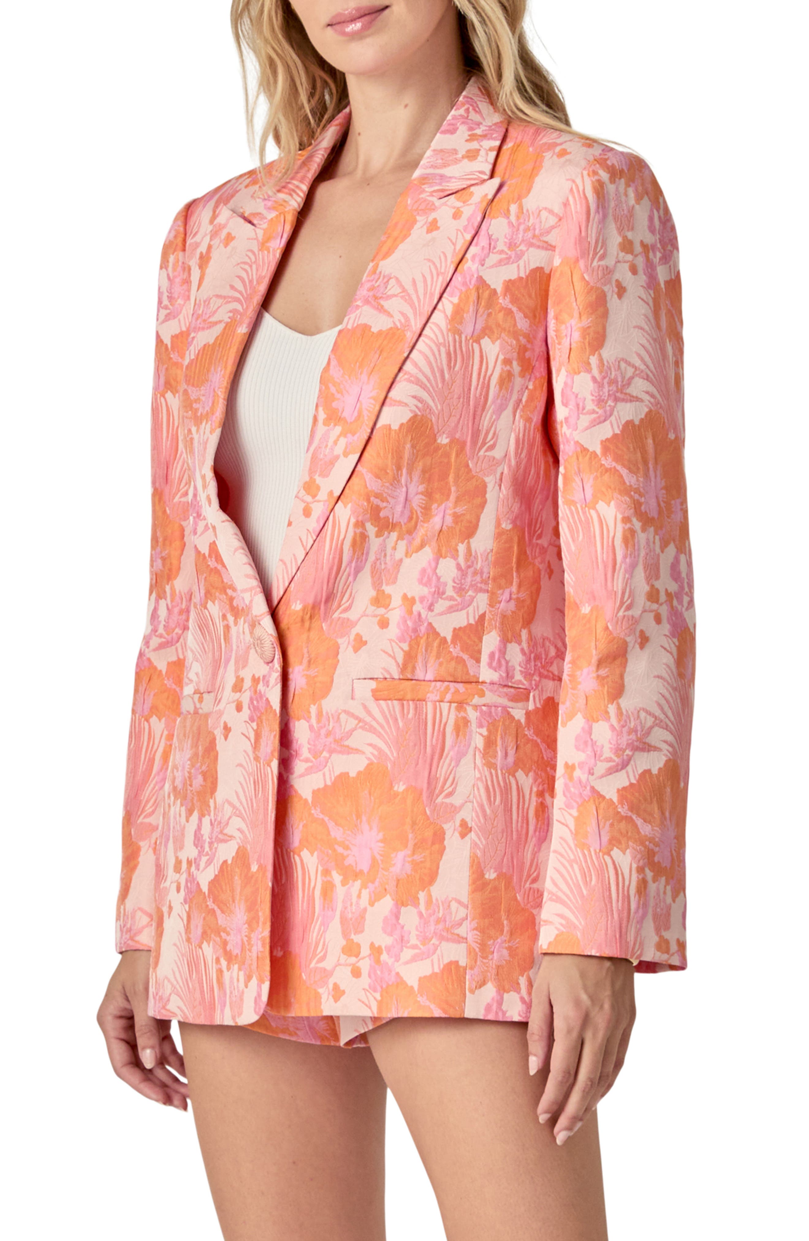 cobalt floral jacquard long sleeve belt detail blazer dress Cobalt Blue Bow One-shoulder Full A-line Floral Metallic Jacquard Maxi Bridesmaid Dress In Cobalt Jacquard
