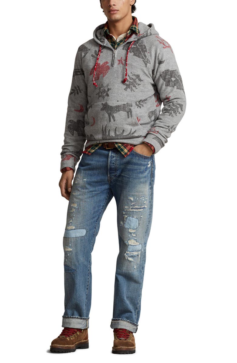 Polo Ralph Lauren Brushed Fleece Half Zip Hoodie, Alternate, color, Collegiate Heather