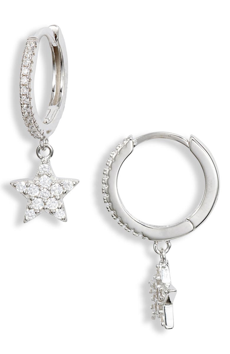 Knotty Pavé Star Huggie Hoop Earrings, Main, color, 